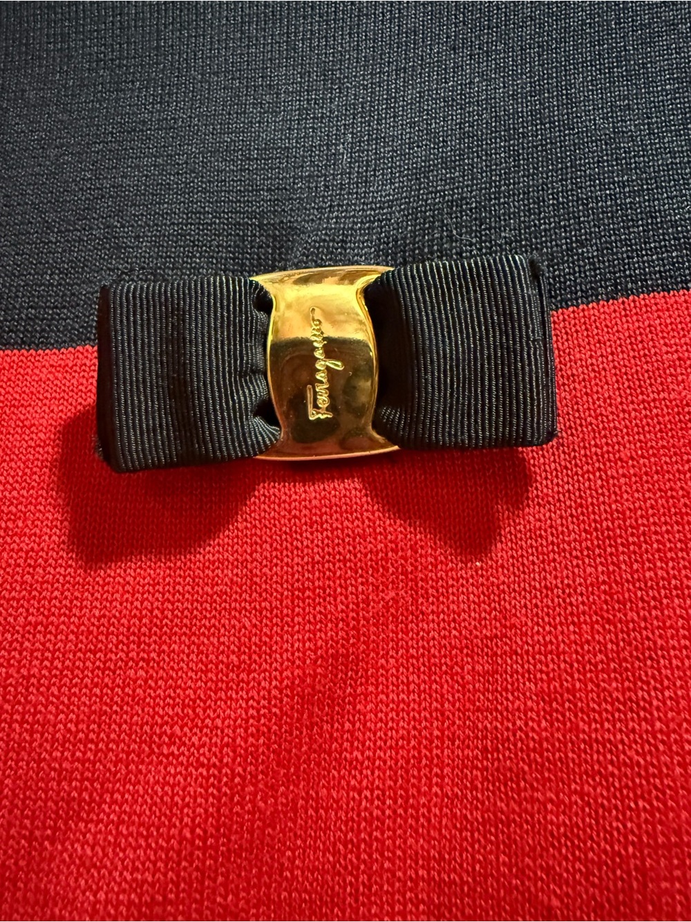 Salvatore Ferragamo Black Grosgrain Bow with Gold Buckle Red and Black Ladies